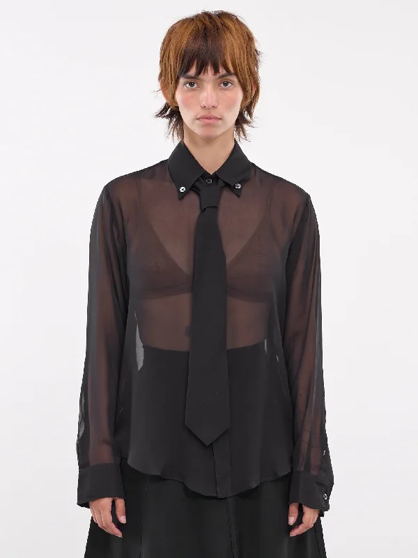 Sheer Chiffon Shirt & Tie (VAQ08B003-BLACK)-- Silk Blend Satin Velvet