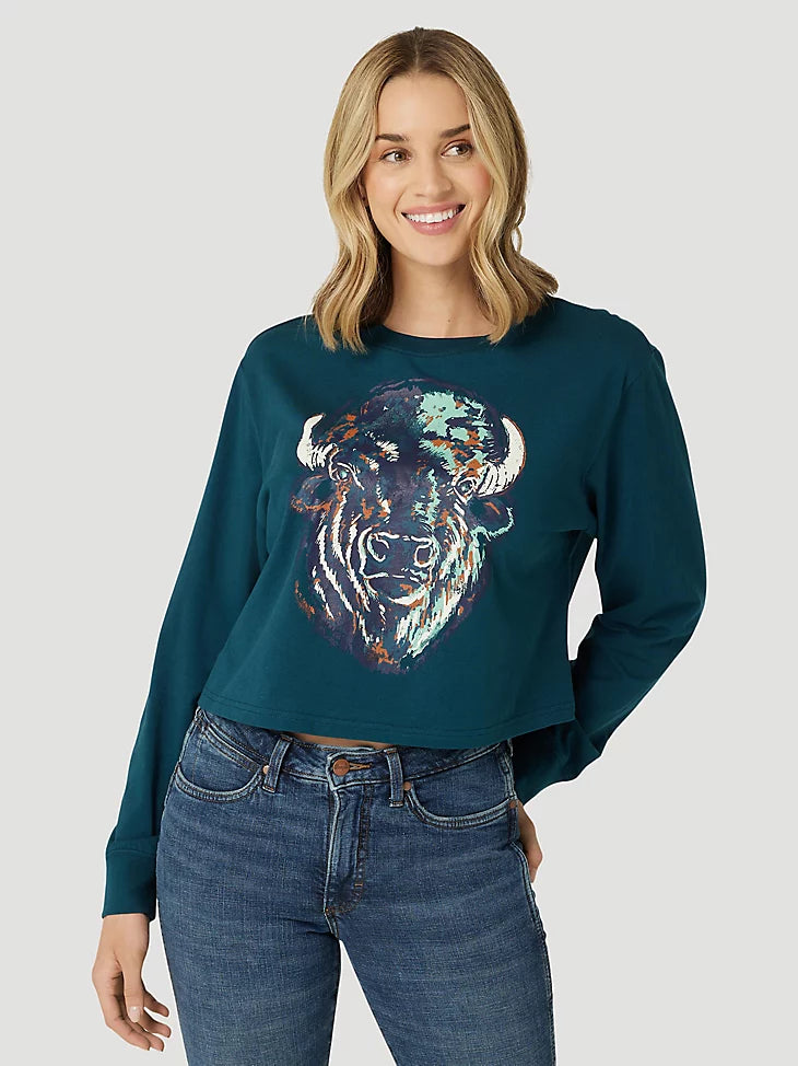 Wrangler Bess Crop T-Shirt-- Striped Floral Plaid