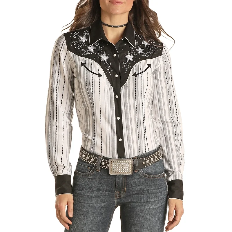 Panhandle® Ladies Long Sleeve Striped Retro Snap Down Shirt 22S2130-- Handmade Hand-knitted Hand-woven