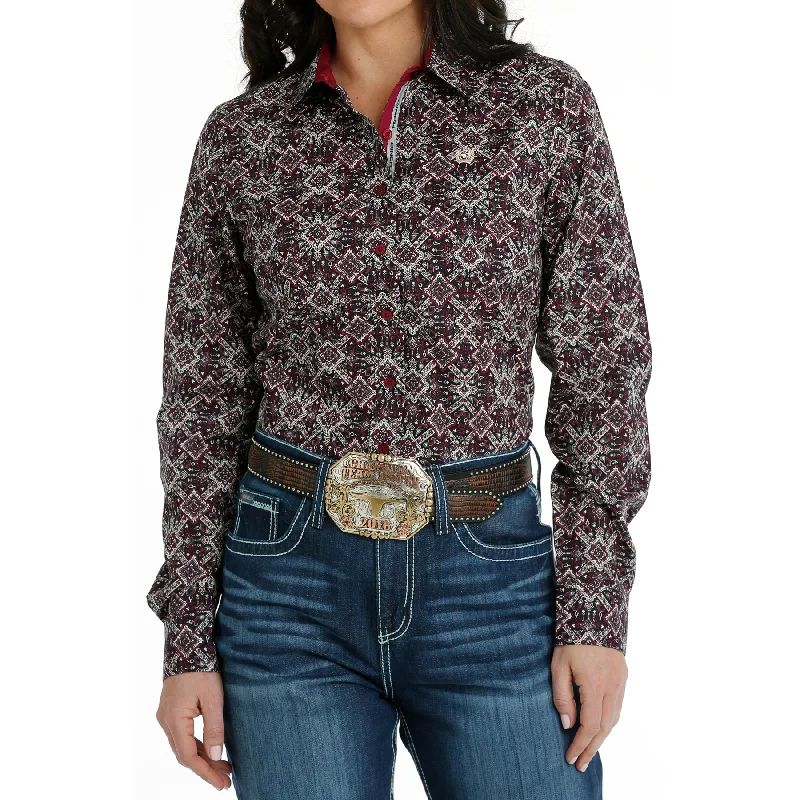 Cinch Ladies Multicolor Western Print Button Down Shirt MSW9165042-- Asymmetrical Pockets Print