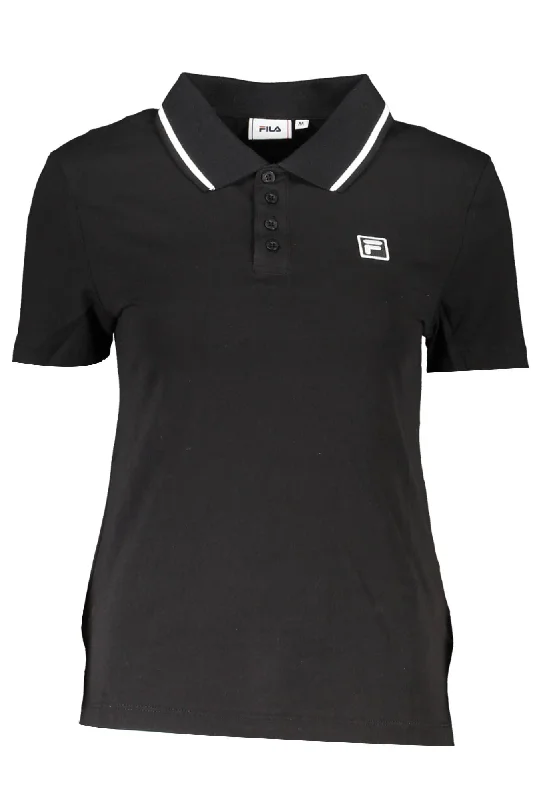 Fila Black Cotton Women Polo Women's Shirt-- Beaded Sequined Faux Fur