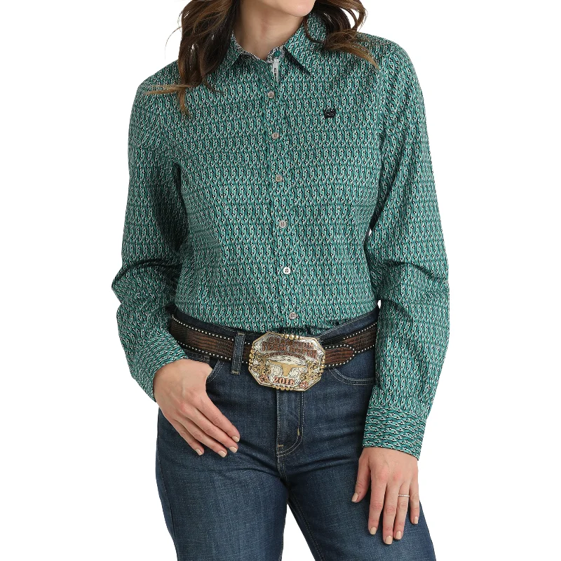 Cinch Ladies Button Down Teal Shirt MSW9165054-- Graphic Embroidered Appliqued