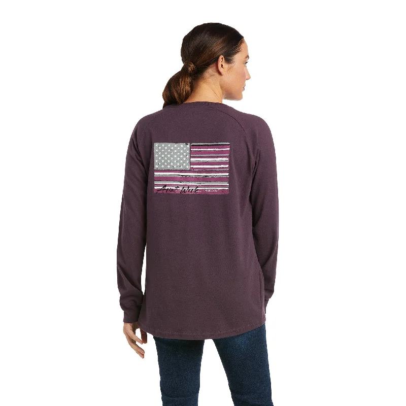 Ariat® Women's Rebar CottonStrong™ Plum Perfect Flag T-Shirt 10037702-- Collared T-Shirt Boat Neck A-Line