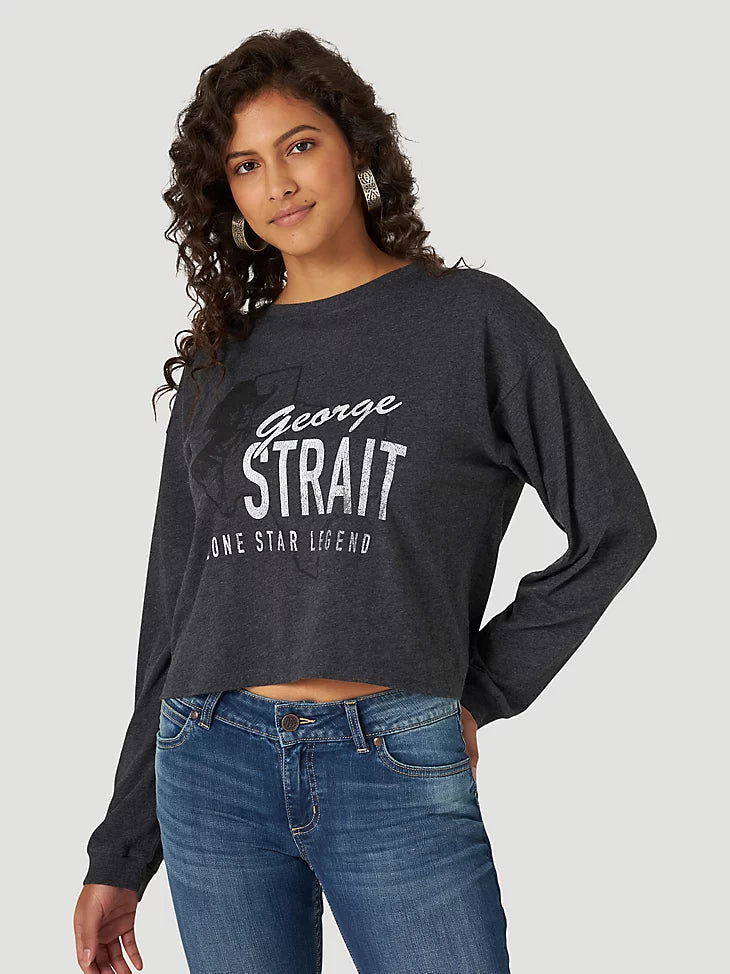 Legend Wrangler George Strait Women's Cropped T-Shirt-- Collared T-Shirt Boat Neck A-Line