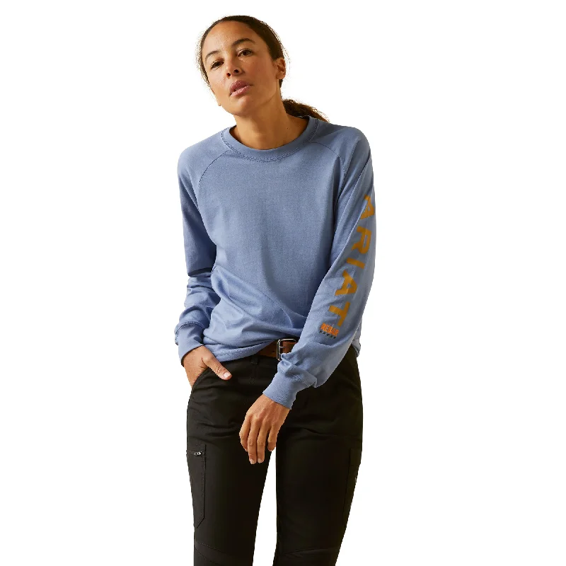 Ariat Ladies Rebar Cotton Strong Blue Harvest Graphic Logo T-Shirt 10046153-- Zippered Buttoned Snapped