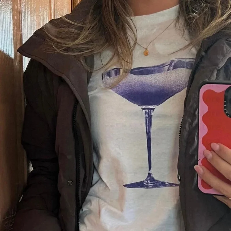 Cocktail Glass Women's Fashion T-Shirt-- Handmade Hand-knitted Hand-woven