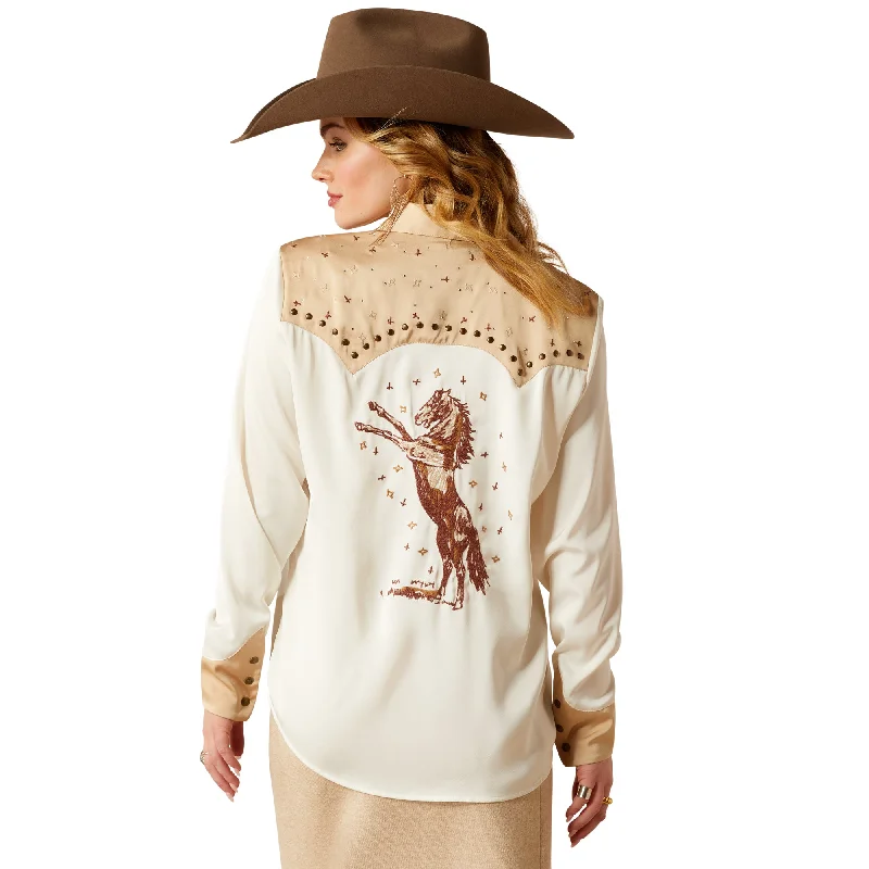 Ariat Ladies Wildhorse White Alyssum & Summer Sand Snap Shirt 10053974-- Cozy Warm Stylish