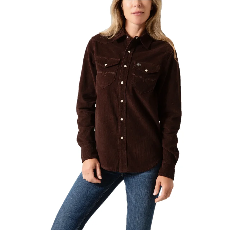 Kimes Ranch Ladies Dixon Cord Dark Brown Button Down Shirt DIX-BN-- Solid Color Striped Floral