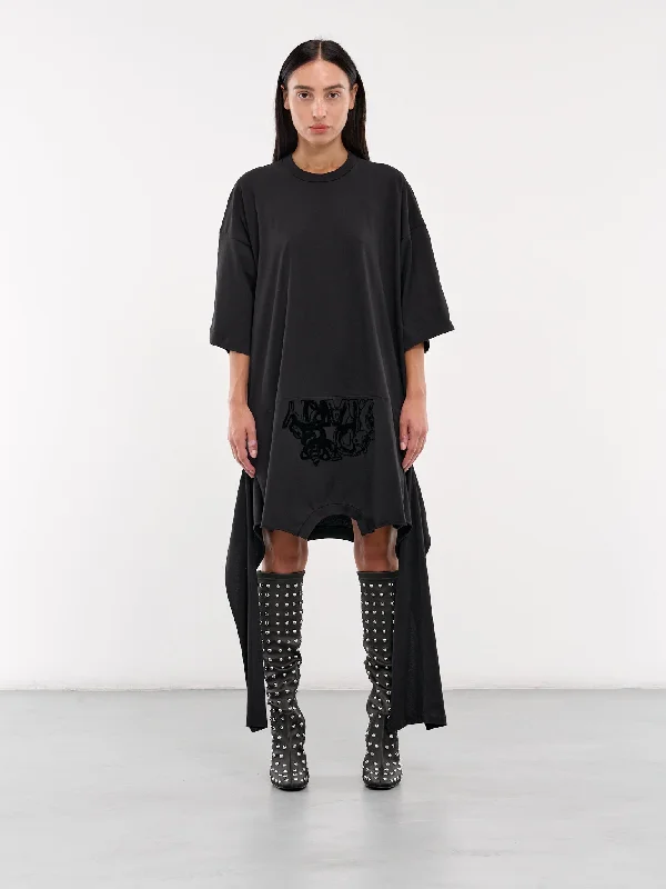 Deconstructed T-Shirt Dress (S52DA0035-S24312-BLACK)-- Denim Fabric Leather Fabric Suede Fabric