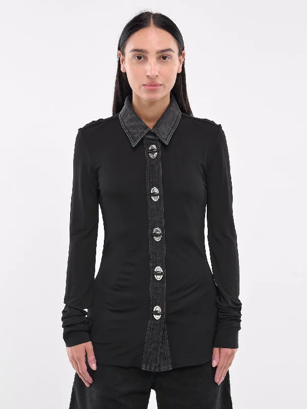 Tailored Tab Turnlock Shirt (24031069-BLACK)-- Mesh Fabric Canvas Fabric Denim Fabric