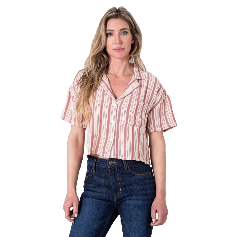 Kimes Ranch Ladies Ferris Striped Red Button Down Shirt S24W10S363C1DE-- Spandex Blend Rayon Blend Denim Blend