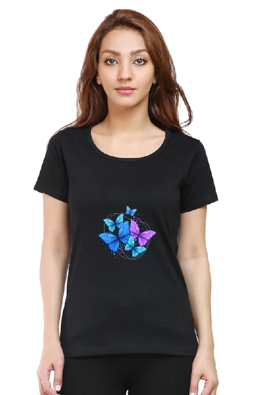 "Butterfly" Front & Back Printed T-Shirt | Stylish Women's Printed Tee | Unique Designs, Comfortable Fit, Perfect for Everyday Wear and Gifting-- Solid Print Embellished
