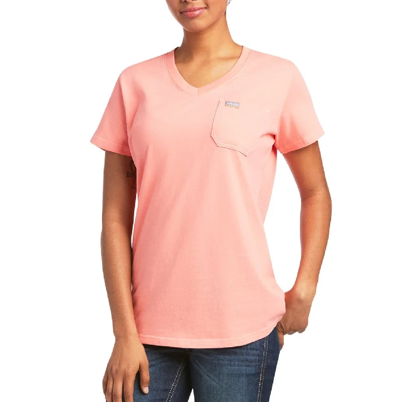 Ariat® Ladies Rebar V-Neck Summer Melon Base Layer T-Shirt 10039432-- Cozy Warm Stylish