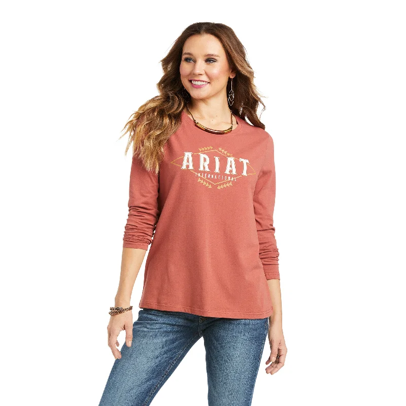 Ariat® Ladies R.E.A.L.™ Logo Marsala Red Long Sleeve T-Shirt 10036966-- Ribbed T-Shirt High Neck Heavyweight