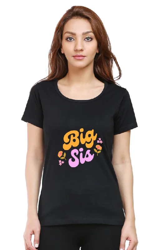 "Big Sis" Elegant Women's Printed T-Shirt - Premium Cotton, Artistic Designs, Relaxed Fit, Perfect for Everyday and Gifts-- Cotton Fabric Linen Fabric Terry Fabric