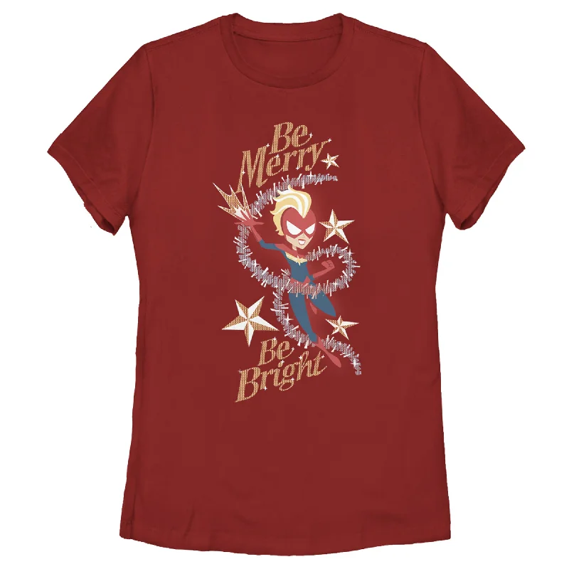 Women's Marvel Christmas Captain Marvel Merry & Bright T-Shirt-- Satin Fabric Silk Fabric Chiffon Fabric