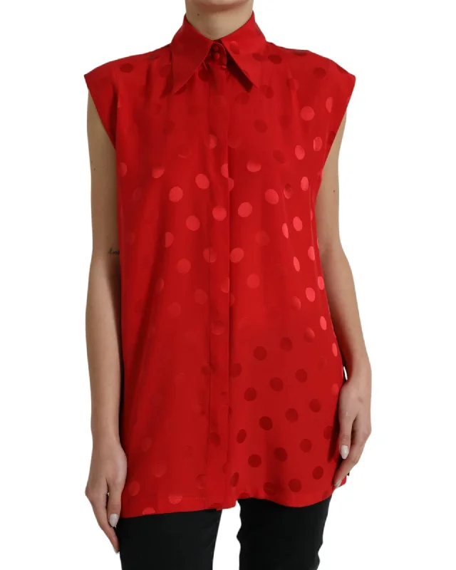 Dolce & Gabbana  Women's Red Polka Dot Silk Shirt-- Solid Color Striped Floral