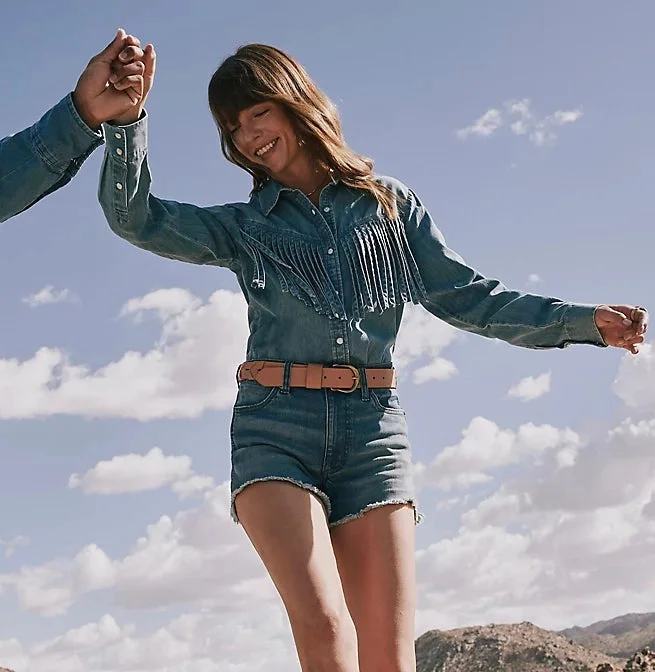 Wrangler Lila Denim Shirt-- Polka Dot Checkered Tartan
