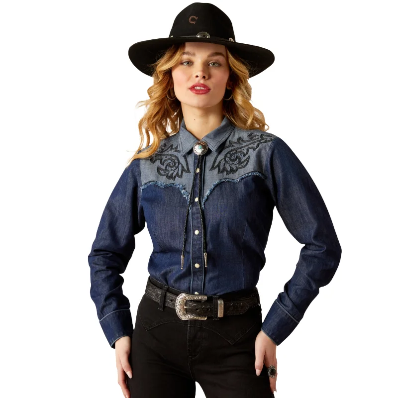 Ariat Ladies Second Fiddle Medium Blue Snap Shirt 10053977-- Rayon Velvet Corduroy