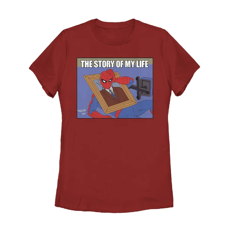 Women's Marvel Spider-Man Story of Life T-Shirt-- Striped Floral Plaid