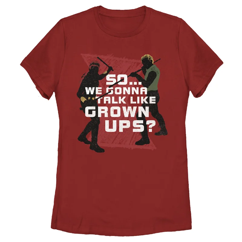 Women's Marvel Black Widow Talk Like Grownups T-Shirt-- Beaded Sequined Faux Fur