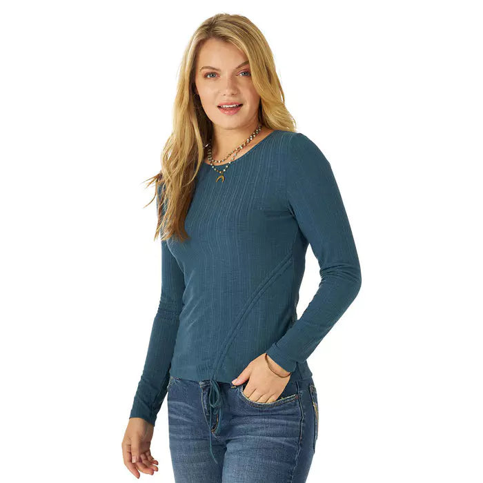 Final Sale ✨ Wrangler Willa Women's Blue Tie Knit Shirt-- Mesh Canvas Denim
