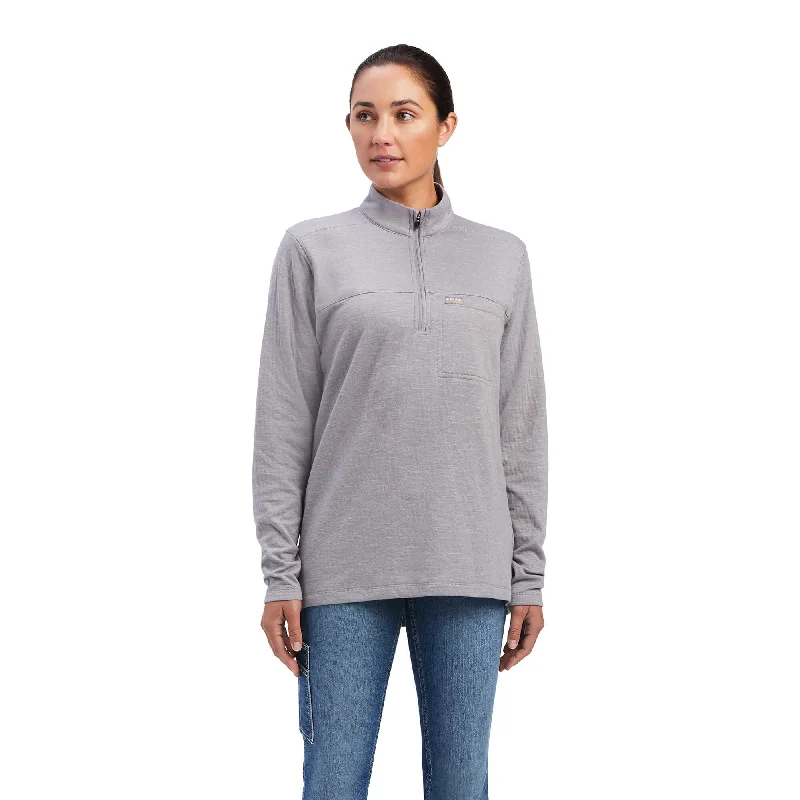 Ariat® Ladies Rebar Foundation 1/4 Zip Heather Grey Shirt 10041411-- Spandex Blend Rayon Blend Denim Blend