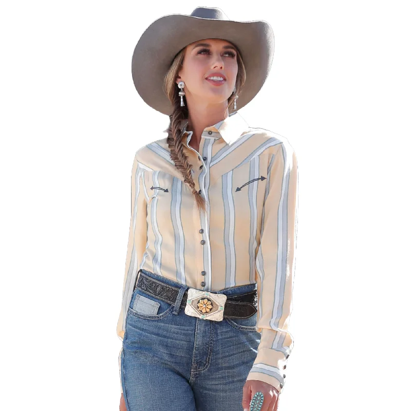 Cinch Ladies Western Stripe Girlfriend Fit Snap Shirt CTW7466002-- Terry Blend Velvet Blend Canvas Blend