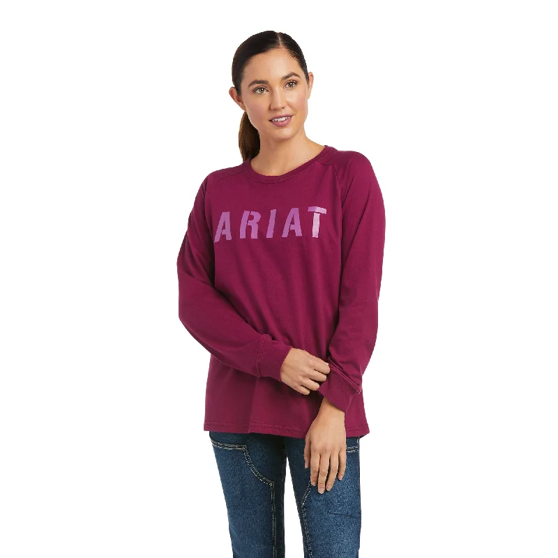 Ariat® Women's Rebar CottonStrong™ Purple Long Sleeve T-Shirt 10037435-- Anti-Pilling Machine Wash Handmade