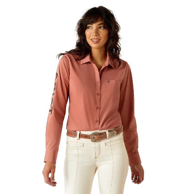 Ariat Ladies Team Kirby Stretch Light Mahogany Button Down Shirt 10053950-- Fashionable Trendy Casual