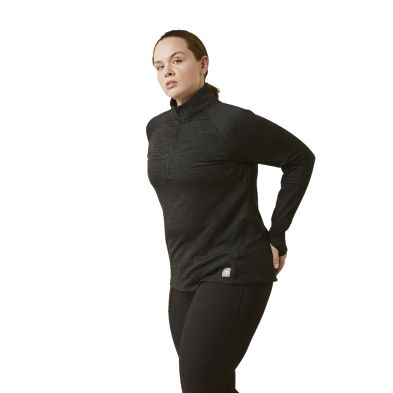 Ariat Ladies Rebar Gridwork Base Layer 1/4 Zip Black T-Shirt 10046518-- Graphic T-Shirt Round Neck Polyester