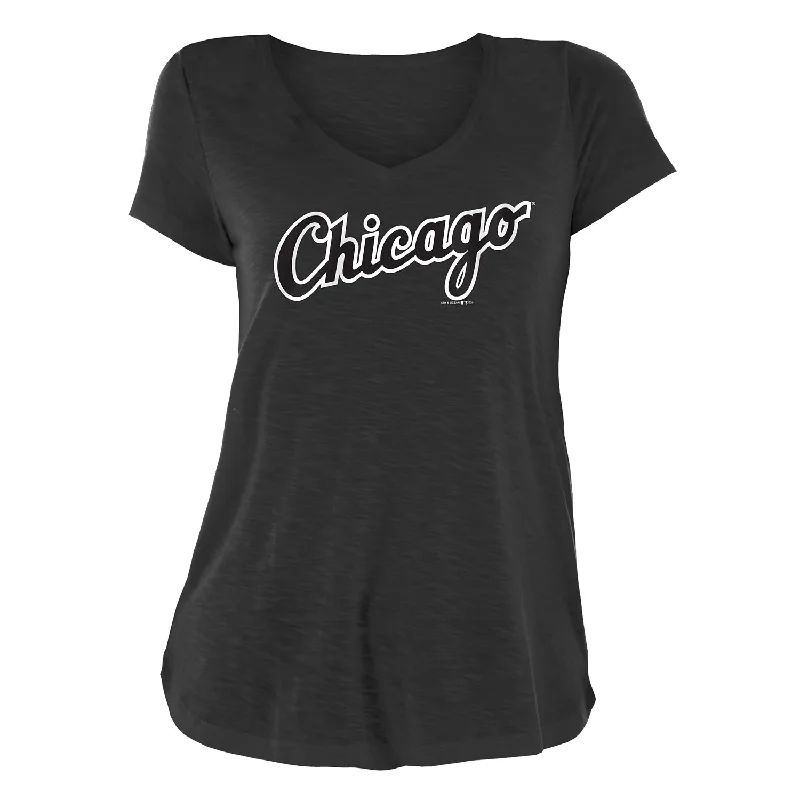 Chicago White Sox Women's Short Sleeve V-Neck T-Shirt-- Fleece Nylon Spandex