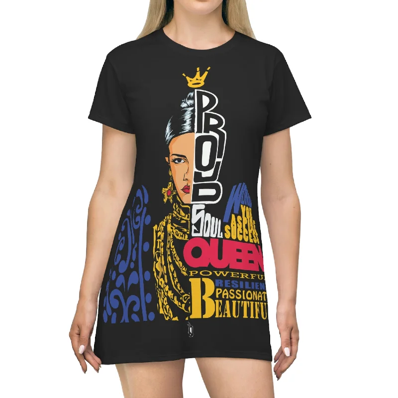 Proud Queen (black) T-Shirt Dress-- Zippered Front Buttoned Front Snap Front