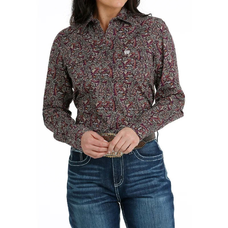 Cinch Ladies Purple Paisley Printed Button Down Shirt MSW9201045-- Polka Dot Checkered Tartan