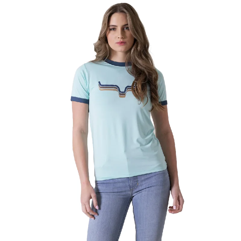Kimes Ranch Ladies Rhythm Ringer Light Blue T-Shirt RING-LB-- Machine Wash Dry Clean Hand Wash