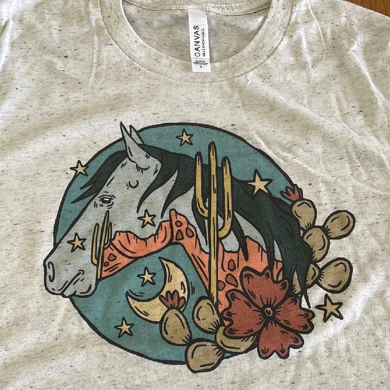 Desert Horse Women’s T-Shirt-- Denim Fabric Leather Fabric Suede Fabric