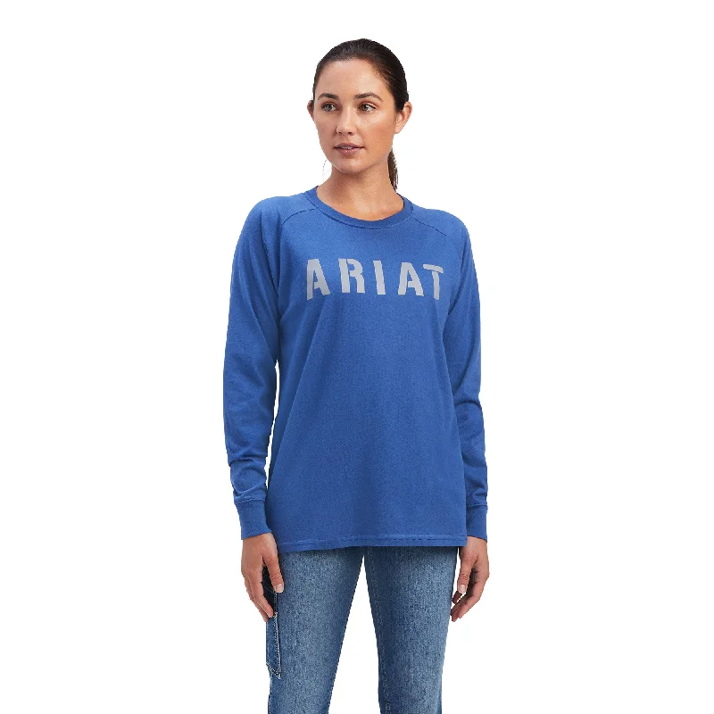 Ariat® Ladies Rebar Cotton Strong Block Navy & Alloy T-Shirt 10041436-- Anti-Shrink Durable Soft