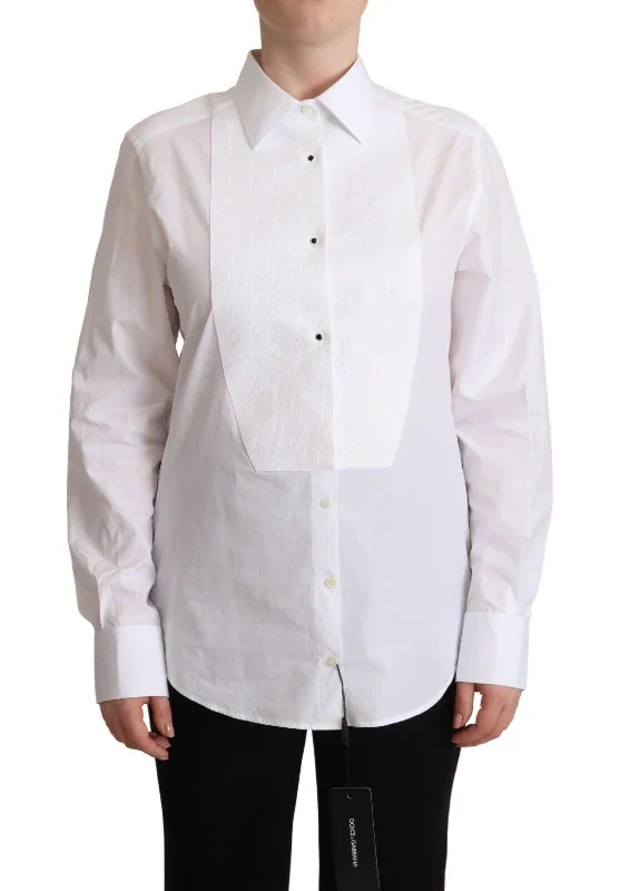 Dolce & Gabbana  Women's White Tuxedo Shirt-- Mesh Blend Leather Blend Suede Blend