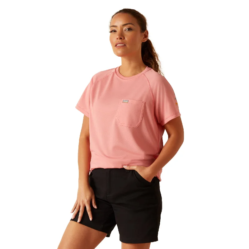 Ariat Ladies Rebar Heat Fighter Mauveglow T-Shirt 10049057-- Front Pockets Side Pockets Patch Pockets