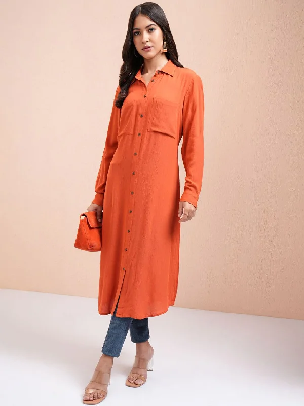 Vishudh Shirt Collar High-Low A-Line Kurta-- Casual Formal Business
