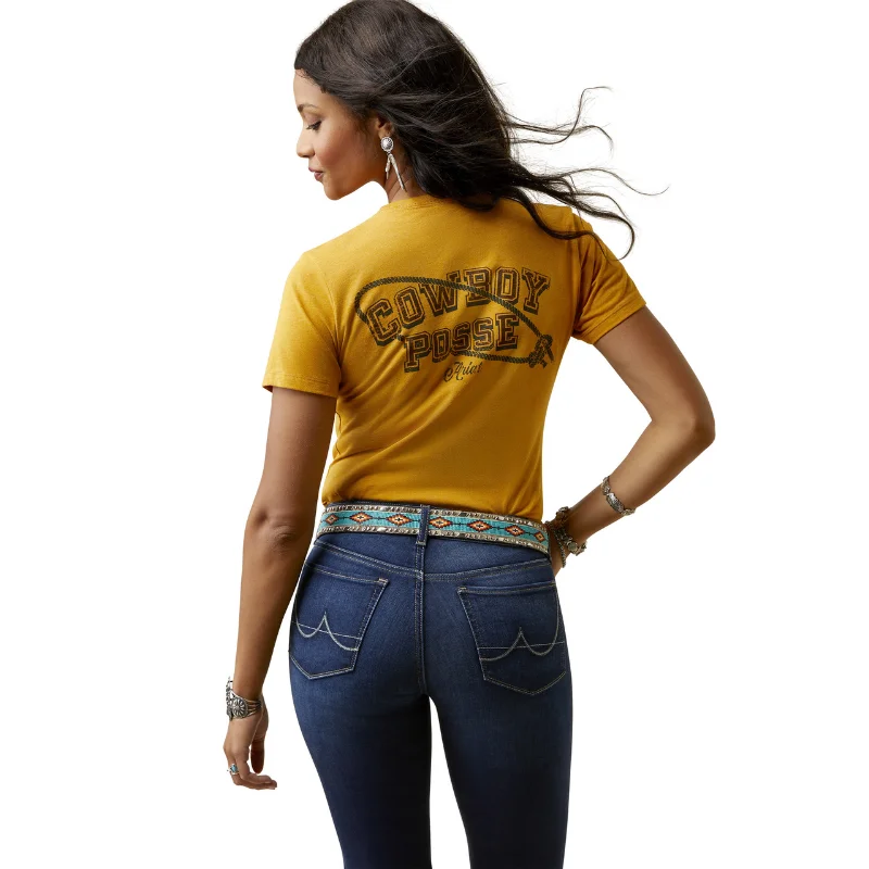 Ariat® Ladies "Cowboy Posse" Yellow Heather T-Shirt 10045450-- Fitted T-Shirt Seamless Stretchy