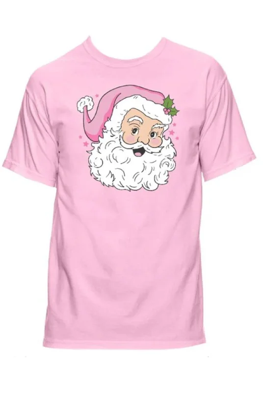 Santa with Pink Hat T-Shirt-- Asymmetrical Pockets Print