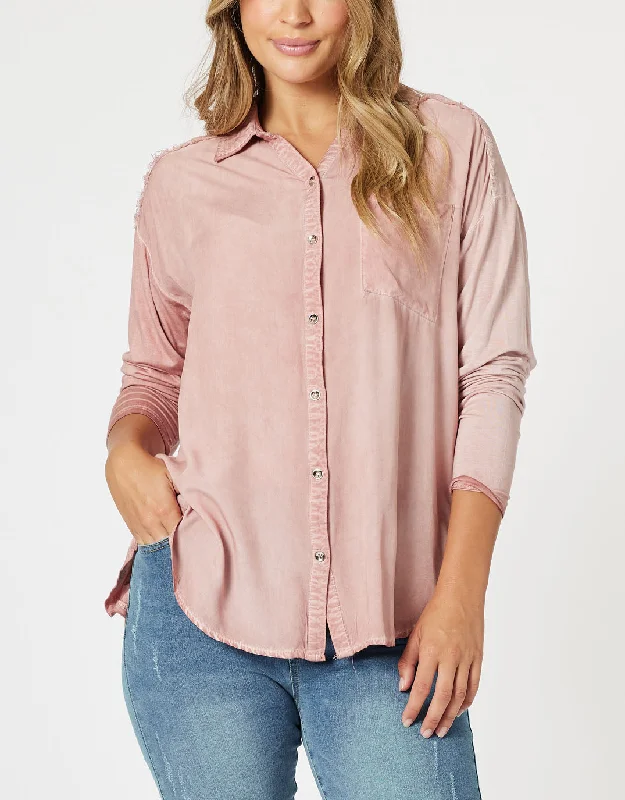 Paige Shirt - Washed Pink-- Ribbed T-Shirt High Neck Heavyweight