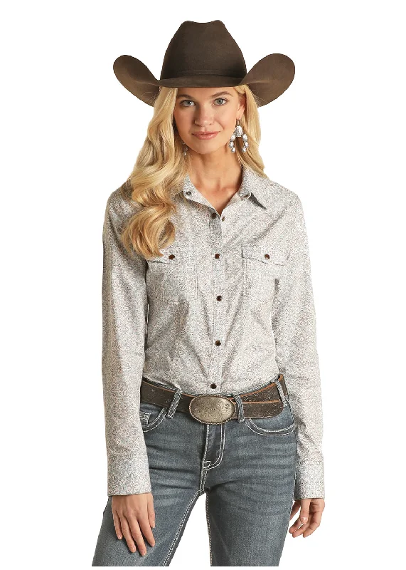 Final Sale✨Alina Women's Snap Up Shirt-- Solid Print Embellished