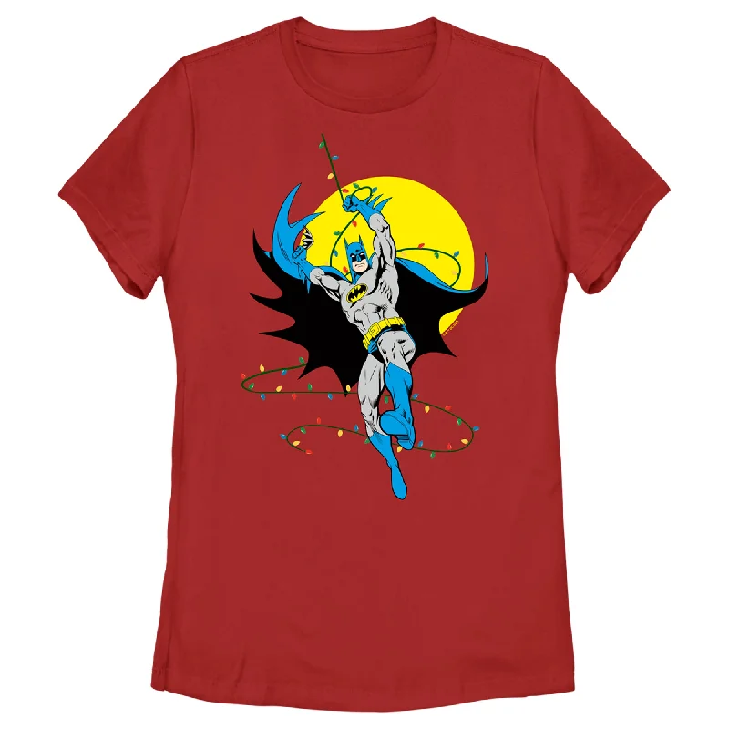 Women's Batman Christmas Light Swing T-Shirt-- Denim Fabric Leather Fabric Suede Fabric