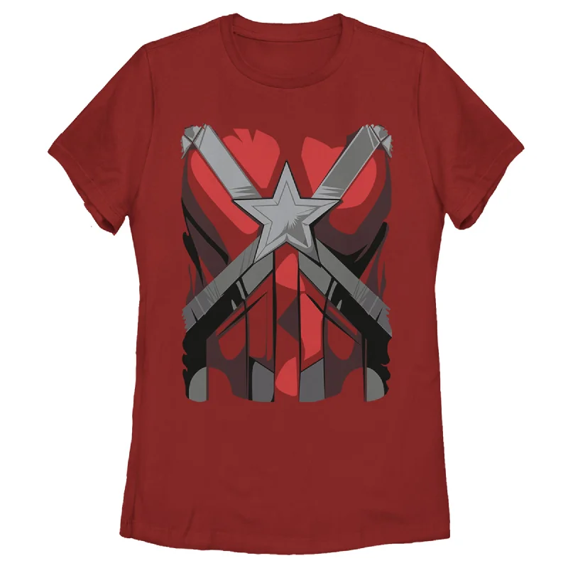 Women's Marvel Black Widow Guardian Costume T-Shirt-- Mesh Blend Leather Blend Suede Blend