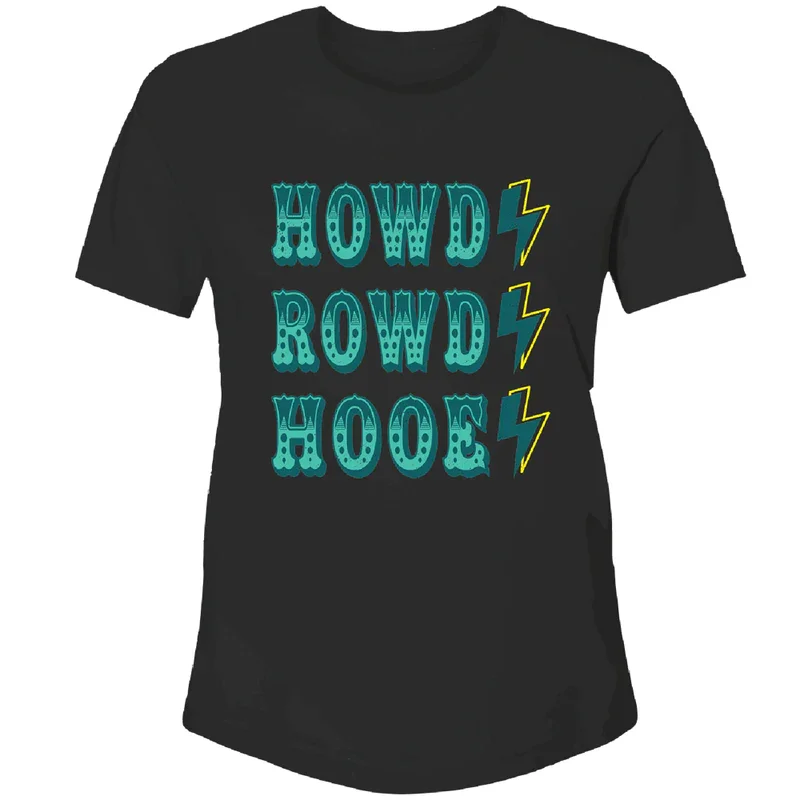 Hooey® Ladies "Howdy, Rowdy, Hooey" Black Graphic T-Shirt HT1634BK-- Graphic Embroidered Appliqued