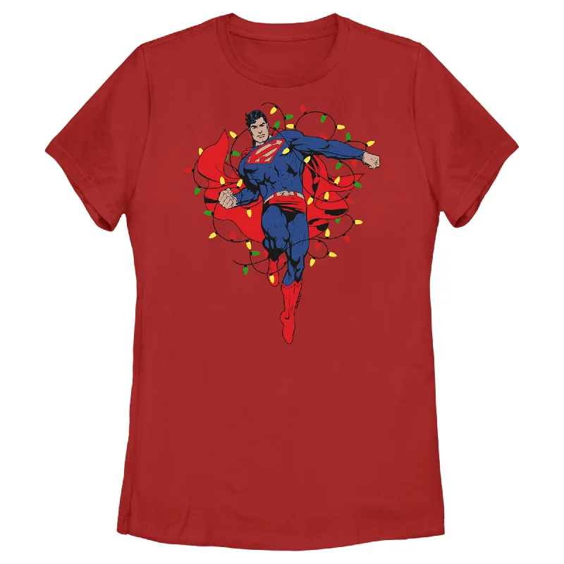 Women's Superman Christmas Lights T-Shirt-- Faux Fur Fabric Real Fur Fabric Shearling Fabric