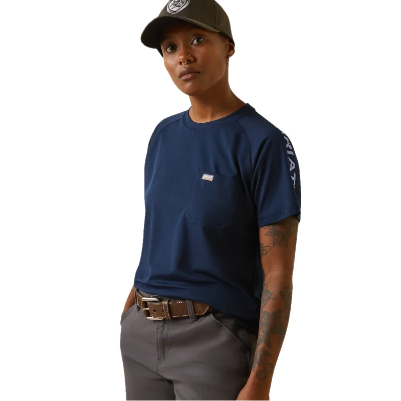 Ariat® Ladies Rebar Heat Fighter Navy Dusk T-Shirt 10043845-- Ribbed Striped Patterned