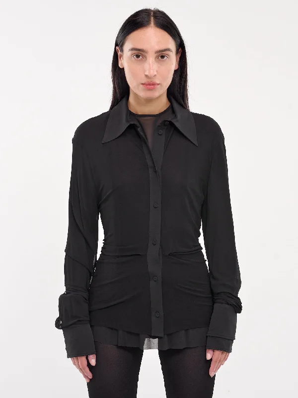 Sheer Shirt (J03FV0106-JTN369-BLACK)-- Terry Blend Velvet Blend Canvas Blend